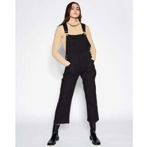 Aniela Parys Black Corduroy Cropped Straight Leg‎ Overalls Size S Minimalist